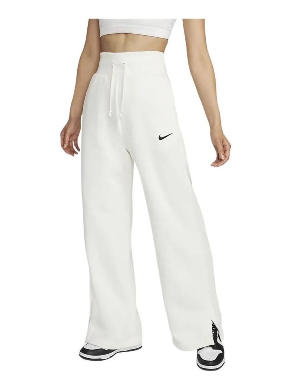 Nike Women's White Wide-Leg Drawcord Sweatpants with Swoosh